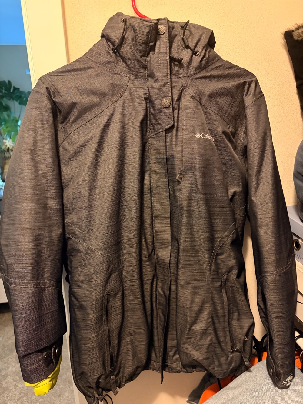 Columbia Interchange Dark Gray Hooded Rain Jacket